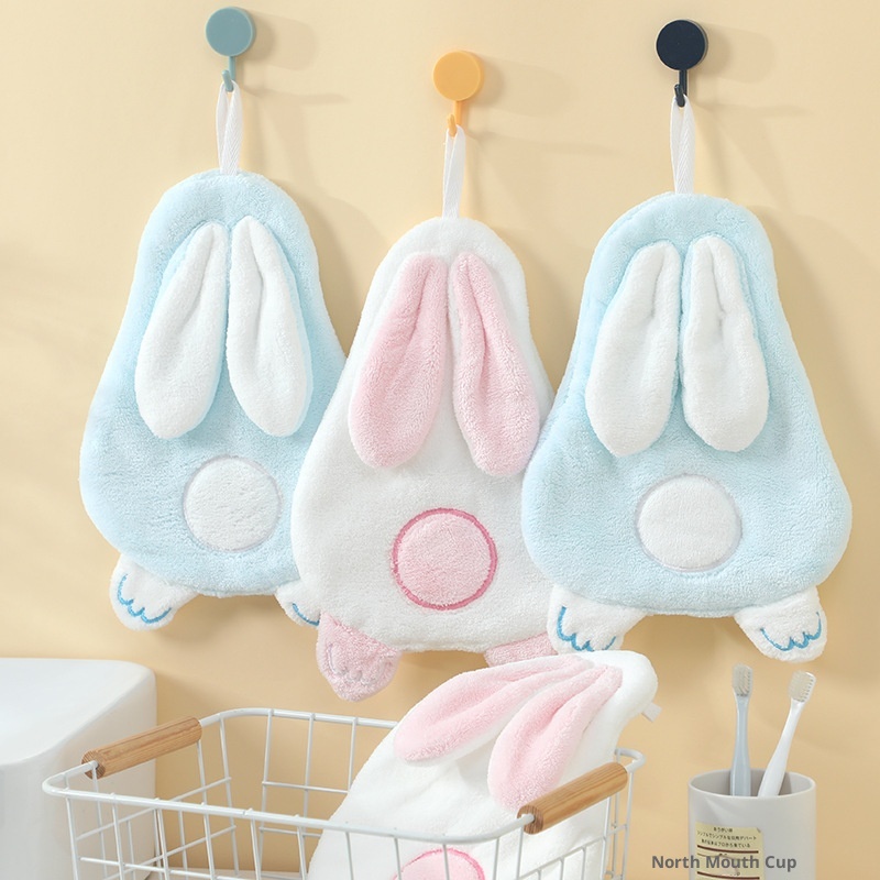 Lillian In Stock Dropshipping Cute Rabbit Soft Absorbent Back Shadow Bunny Baby Hand Children Cartoon Hanging Towel_voghion.com