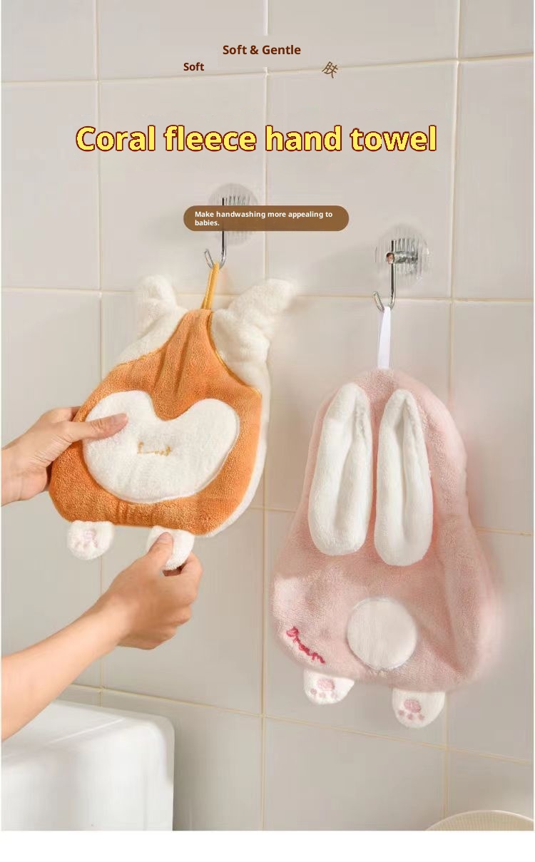 Lillian Cartoon Animal Thickened Hand Coral Fleece Bathroom Hanging Absorbent Towel Kitchen Washroom Small Handkerchief_voghion.com