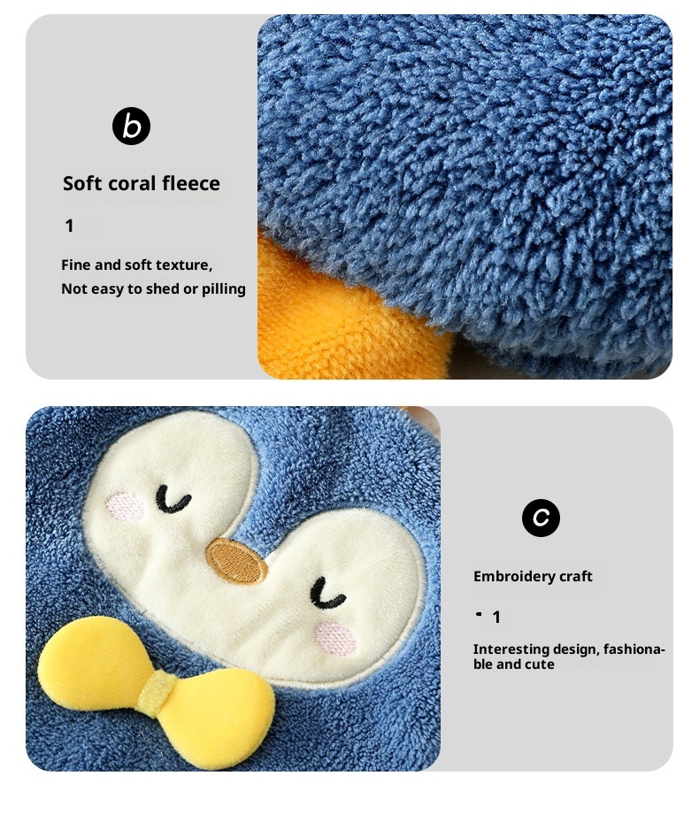 Lillian Cute Penguin Absorbent Children's Household Kitchen Wipe Duck Hanging Cartoon Hand Towel_voghion.com