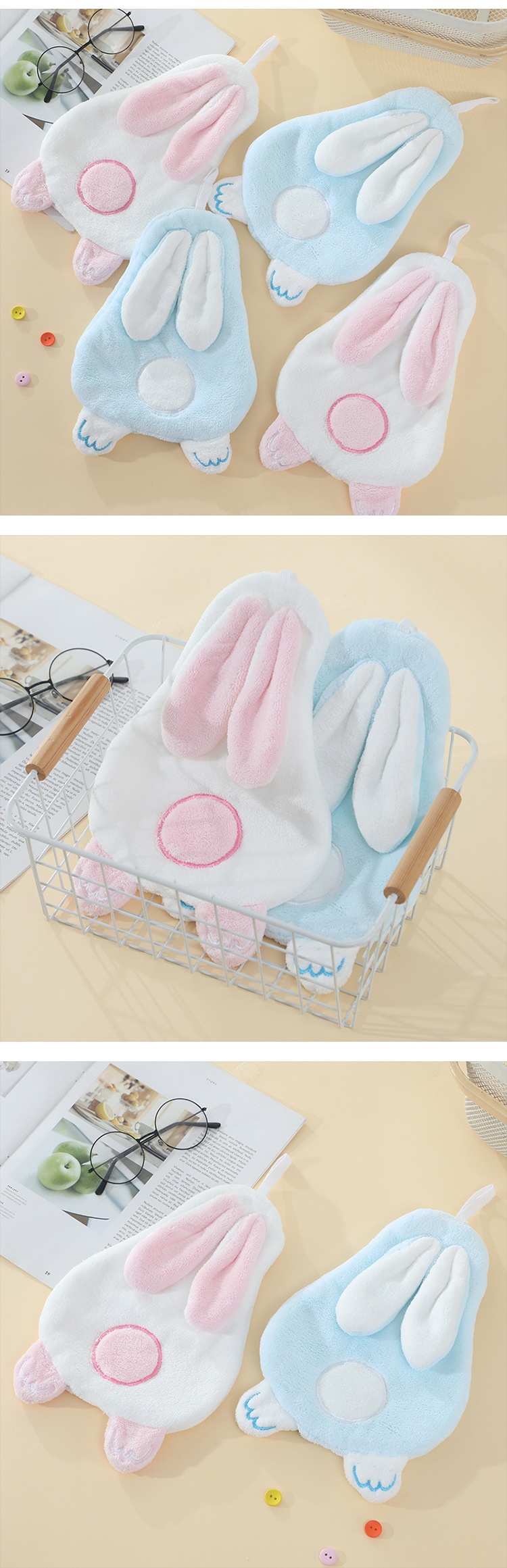 Lillian In Stock Dropshipping Cute Rabbit Soft Absorbent Back Shadow Bunny Baby Hand Children Cartoon Hanging Towel_voghion.com