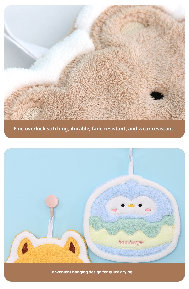 Lillian Cartoon Children's Hanging Coral Fleece Hand Non-Shedding Absorbent Quick-Dry Bathroom Small Gift Towel_voghion.com