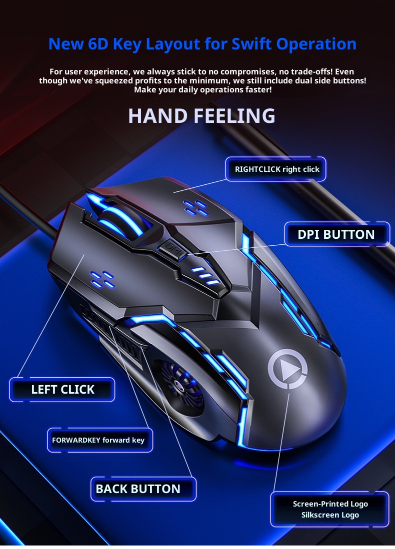 Techglobe G5 Wired Mouse Luminous Gaming E-sports Mechanical Silent Computer Accessories Cross-border Private Model_voghion.com