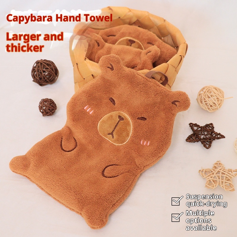 Lillian Kapibala Cartoon Hanging Hand Thickened Non-Shedding Handkerchief Kitchen Children's Small Towel Absorbent Quick-Dry_voghion.com