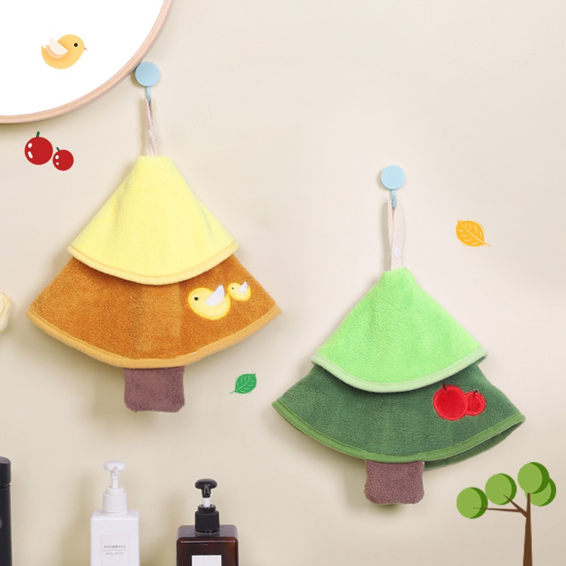 Lillian Cartoon Cute Little Tree Double-Layer Coral Fleece Towel, Kangle House Hanging Thickened Absorbent Hand Towel Wholesale_voghion.com