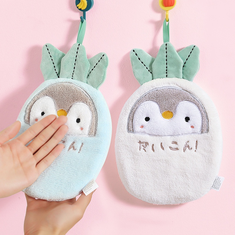 Lillian Japanese Style Cartoon Penguin Towel Hanging Cute Double Layer Thickened Absorbent Hand Bathroom Kitchen Wiping Cloth_voghion.com