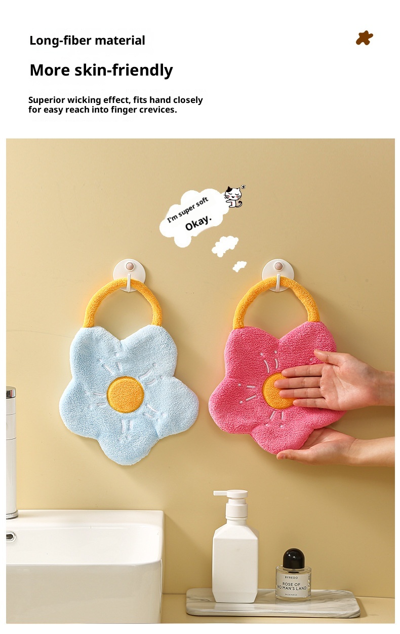 Lillian Hängendes Korallenvlies Kreatives Blumen-Cartoon-Handtuch für Erwachsene, Küche, Bad, Großhandel_voghion.com