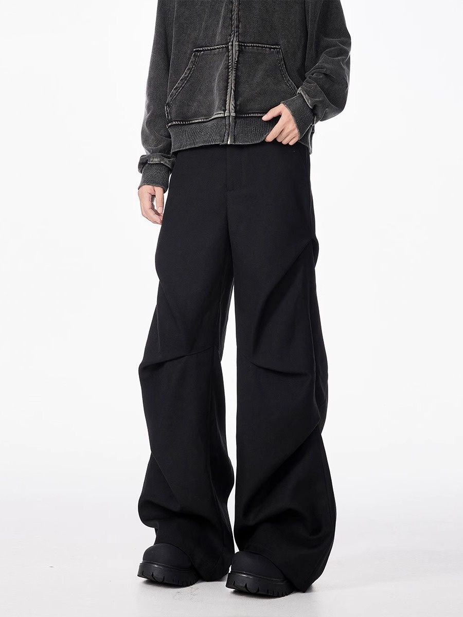 boy American Style Niche Pleated Flared Trousers Spring And Autumn Loose Versatile Draped Trendy Brand High-end Casual Pants_voghion.com