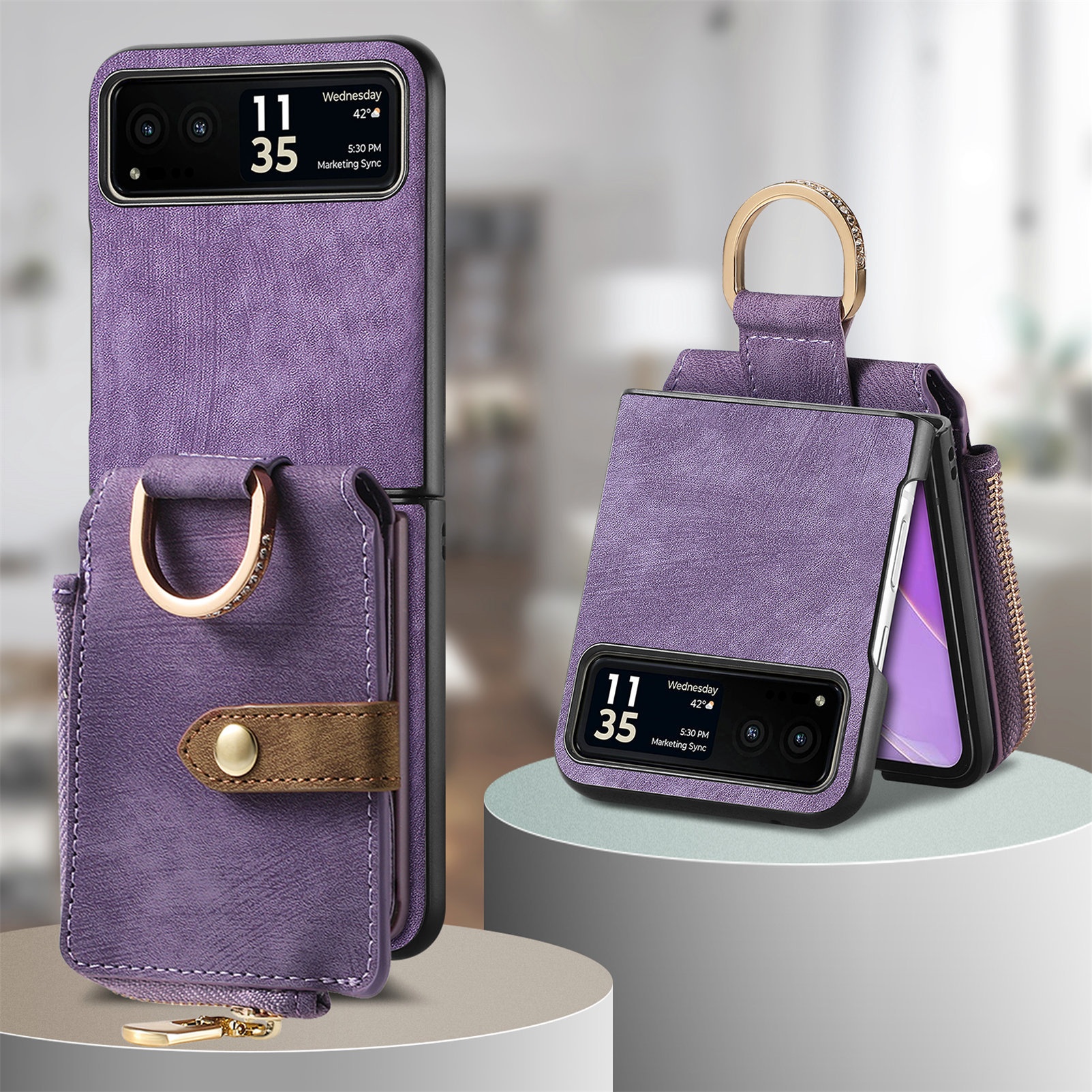 TechGlobe Cross-Border kompatible Moto Ultra Leder-Handyhülle mit mehreren Kartenfächern, Ring, PU-Kartenhalter, faltbar, Razr 60_voghion.com