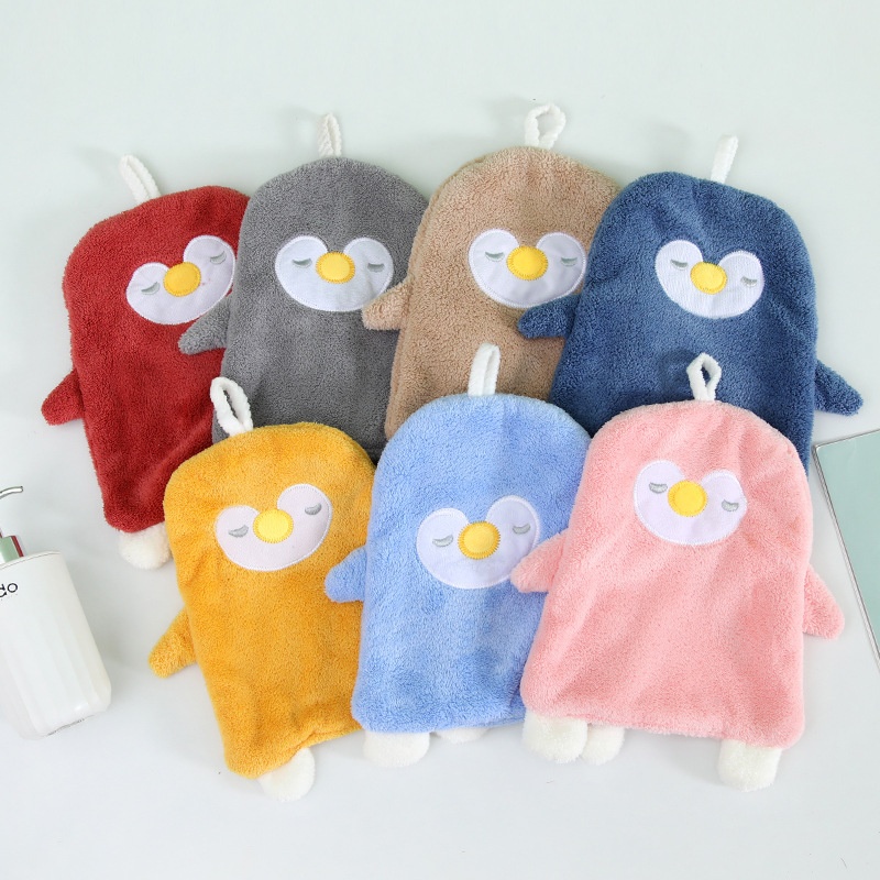 Lillian Cross-Border Source Cute Cartoon Coral Fleece Hand Bathroom Cloth Penguin Hanging Children's Face Towel_voghion.com