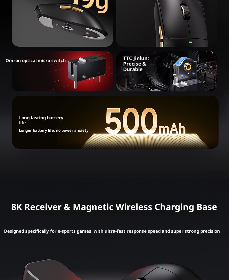 Souris de jeu e-sport ultra-légère Techglobe MCHOSE K7 avec charge sans fil 3950_voghion.com