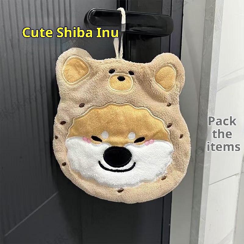 Lillian Puppy Cartoon Thickened Coral Fleece Hand Hanging Absorbent Quick-Dry Bathroom Towel Home Cute Pet Soft_voghion.com