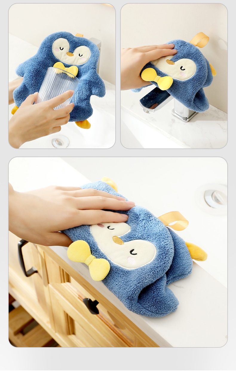 Lillian Cute Penguin Absorbent Children's Household Kitchen Wipe Duck Hanging Cartoon Hand Towel_voghion.com