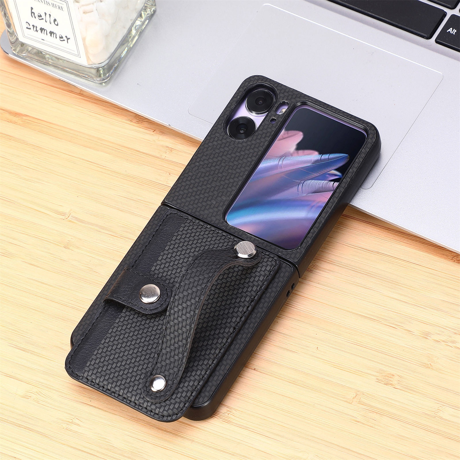TechGlobe Suitable For OPPO Find N3 Flip Multifunctional Phone Case Creative Stand Card Slot Wrist Strap PC Protective Cover_voghion.com