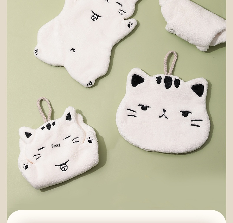 Lillian Absorbent Cute Cat Bathroom Kitchen Hanging Non-Shedding Coral Fleece Small Hand Towel_voghion.com