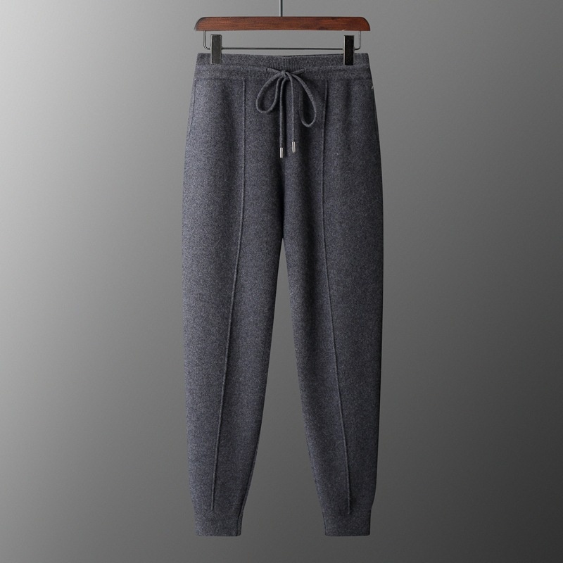 Neue Herrenhose aus 100 % Wolle für Herbst/Winter – Business Casual, vier flache, verdickte Strickhosen mit Mittelnaht_voghion.com