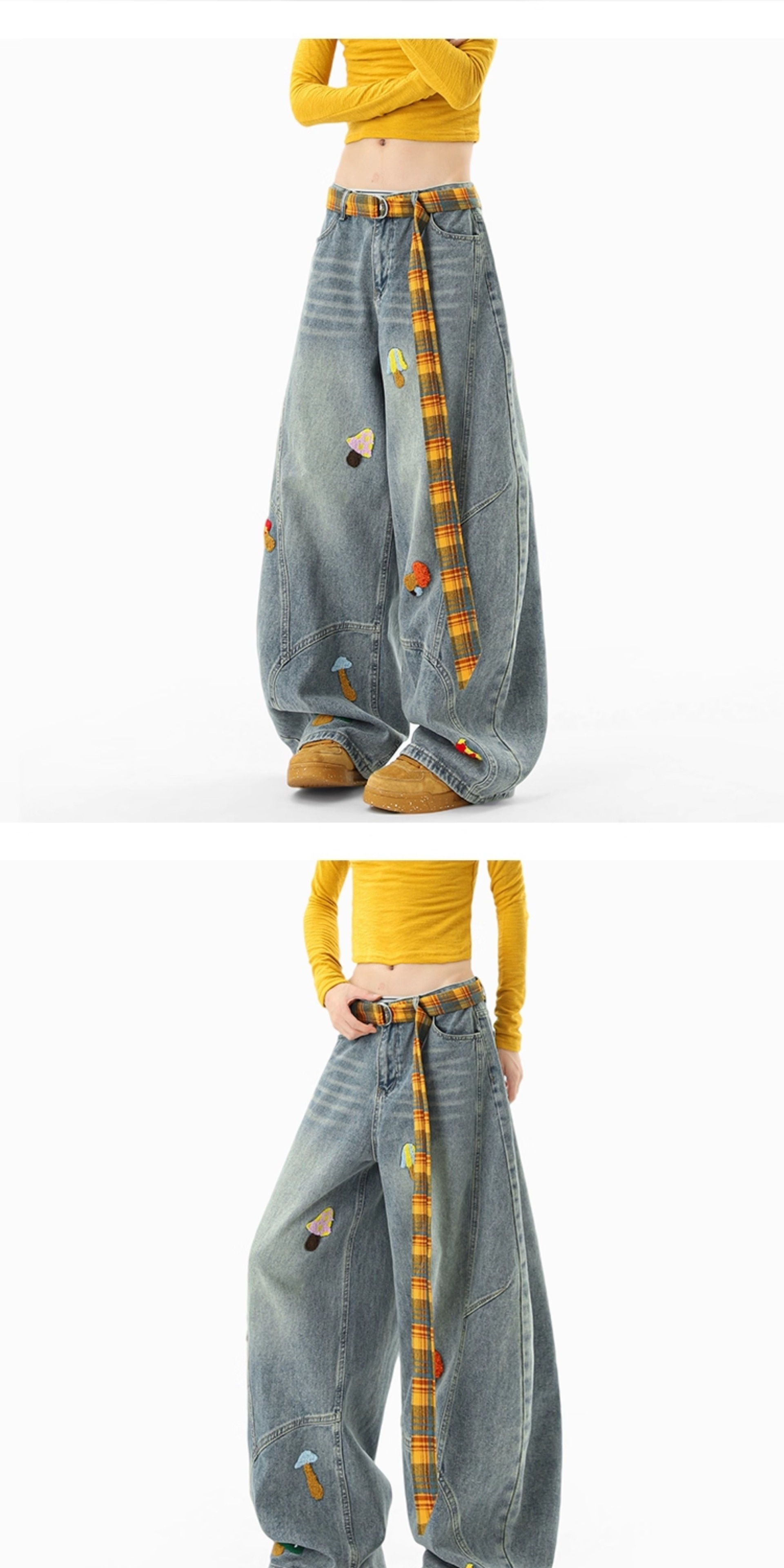 boy Boy American Style Deconstructed Towel Embroidered Jeans Men And Women, Loose Fit Washed Scimitar Pants, Unique Design_voghion.com