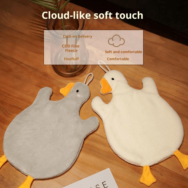 Lillian Cartoon Big White Goose Bathroom Handkerchief Internet Celebrity Coral Fleece Hanging Cute Hand Washing Towel_voghion.com