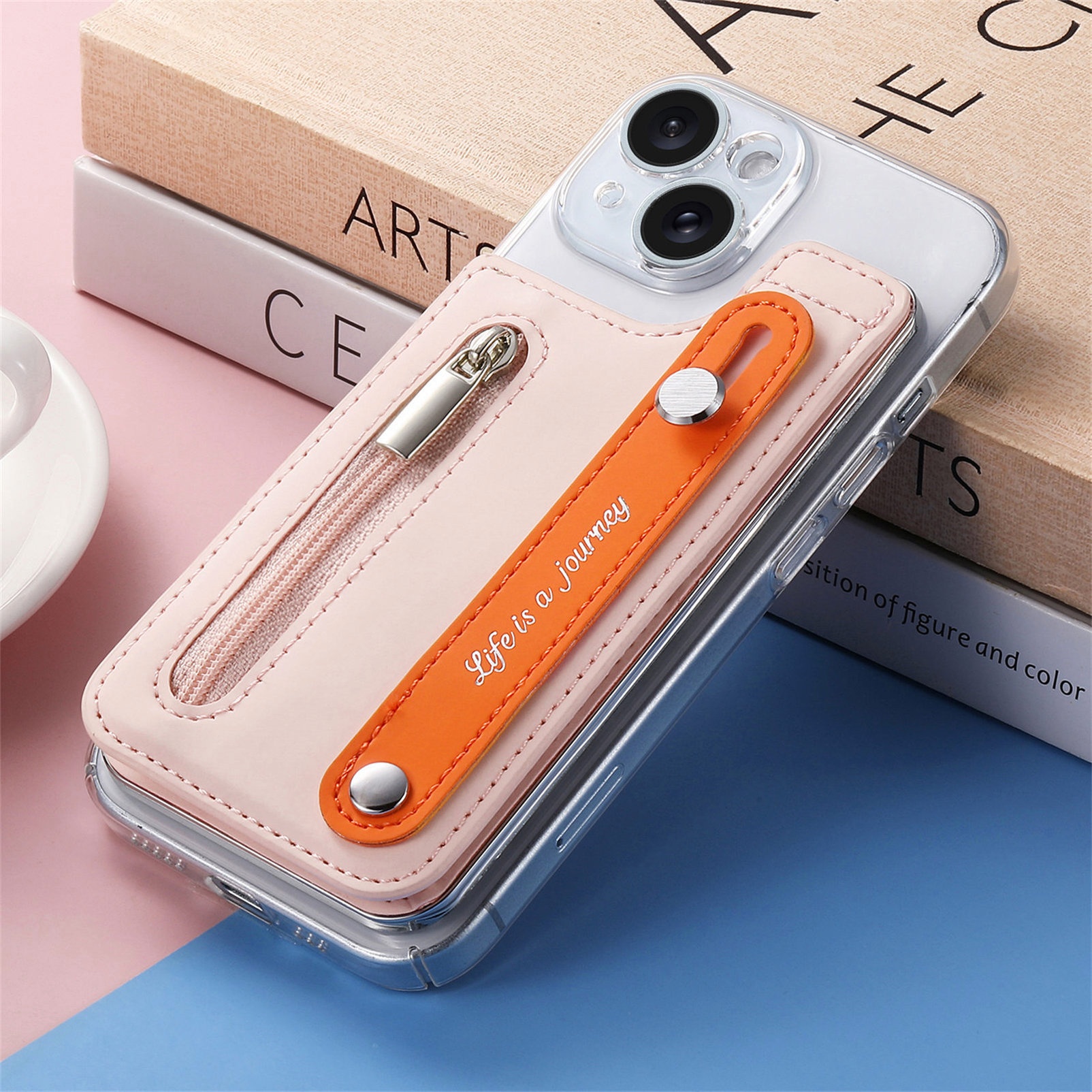 TechGlobe Macaron Color New Phone Flip Wrist Strap Storage Gift Case Back Adhesive Card Holder_voghion.com