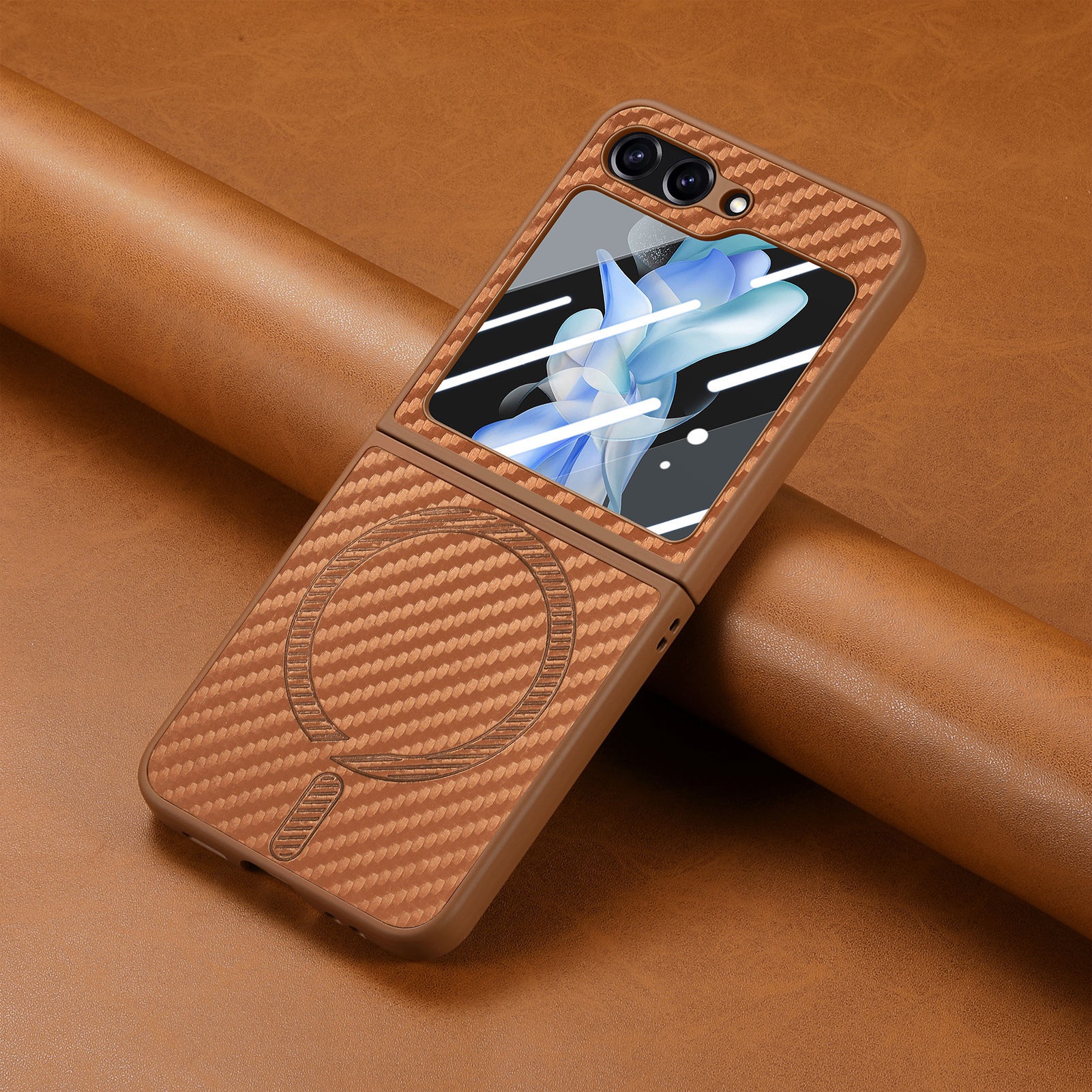 TechGlobe compatibile con Samsung ZFlip6 con motivo in fibra di carbonio, pellicola di ricarica wireless magnetica per telefono integrata, custodia ZFlip5 in scatola_voghion.com