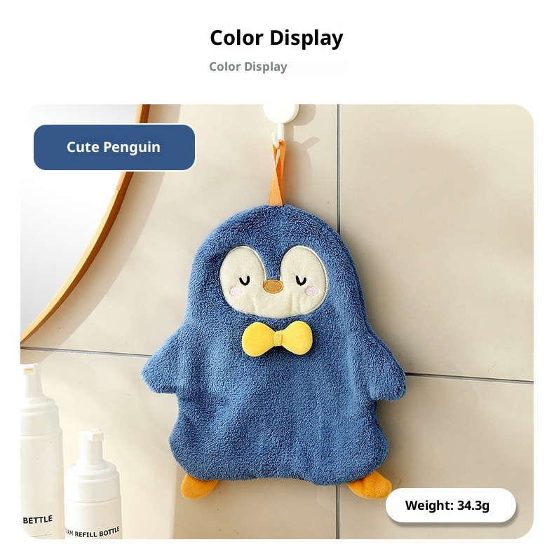 Lillian Cute Penguin Absorbent Children's Household Kitchen Wipe Duck Hanging Cartoon Hand Towel_voghion.com