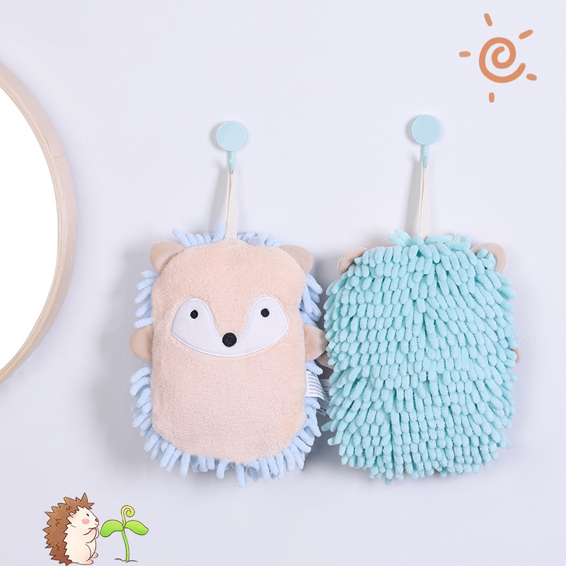 Lillian Cartoon Animal Hedgehog Chenille Coral Fleece Double Kang Le House Hanging Absorbent Hand Towel_voghion.com