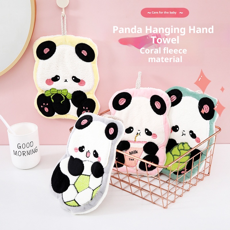 Asciugamano da tavolo in pile corallo per bambini, assorbente, anti-pelucchi, da appendere, a forma di panda, di Lillian Home Use_voghion.com