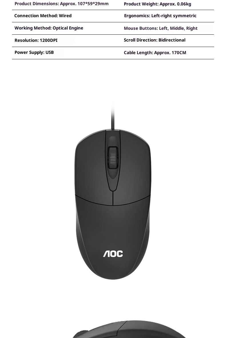 Techglobe AOC MS121 Wired USB Wholesale Home Office Business Laptop Desktop Computer Mouse Manufacturer_voghion.com