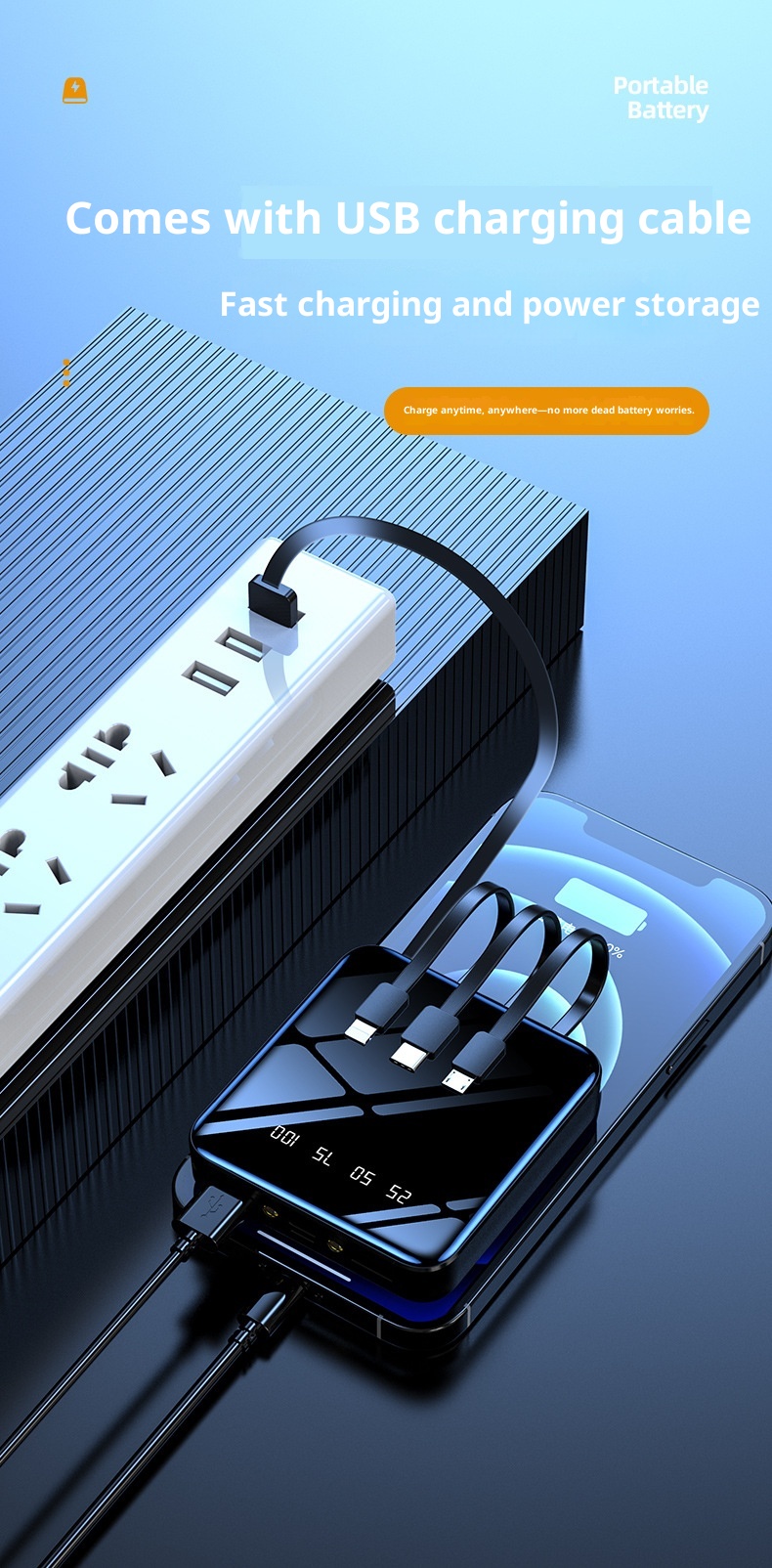 TechGlobe Four-Wire Mini Bank 20000mAh Fast Charging Mobile Power Supply Gift Custom Creative Lithium Battery_voghion.com