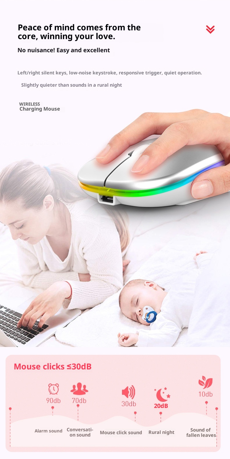 Souris sans fil silencieuse Techglobe Cross-Border, Bluetooth double mode, rechargeable et lumineuse, pour ordinateur portable ou de bureau._voghion.com