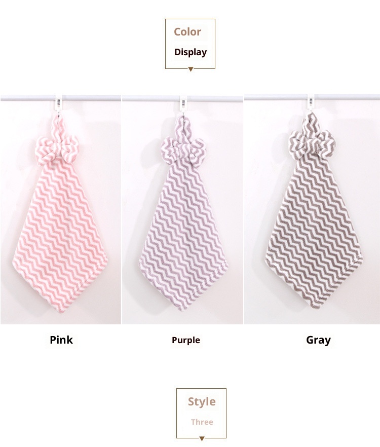 Il produttore Lillian vende asciugamani da appendere in pile di corallo con fiocco per cucina e bagno, morbidi e assorbenti._voghion.com