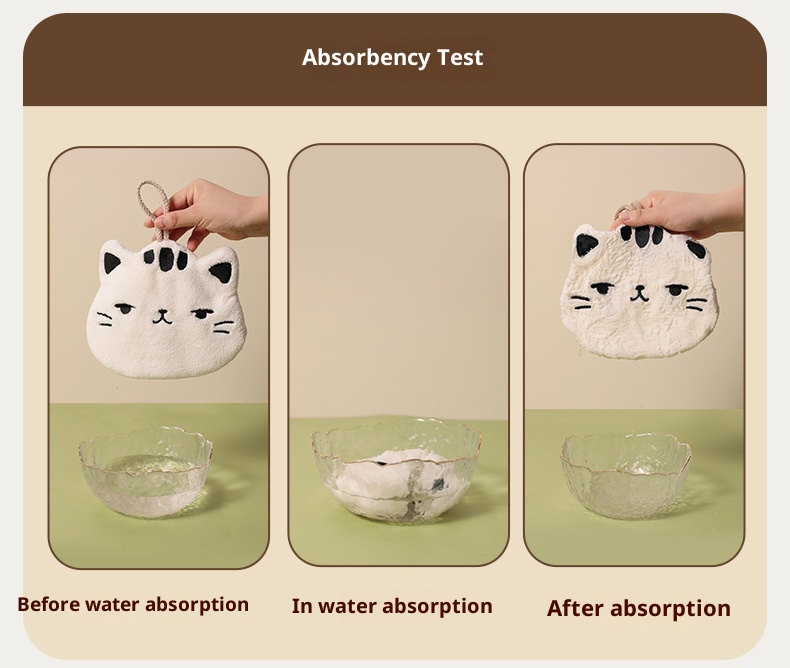 Lillian Absorbent Cute Cat Bathroom Kitchen Hanging Non-Shedding Coral Fleece Small Hand Towel_voghion.com