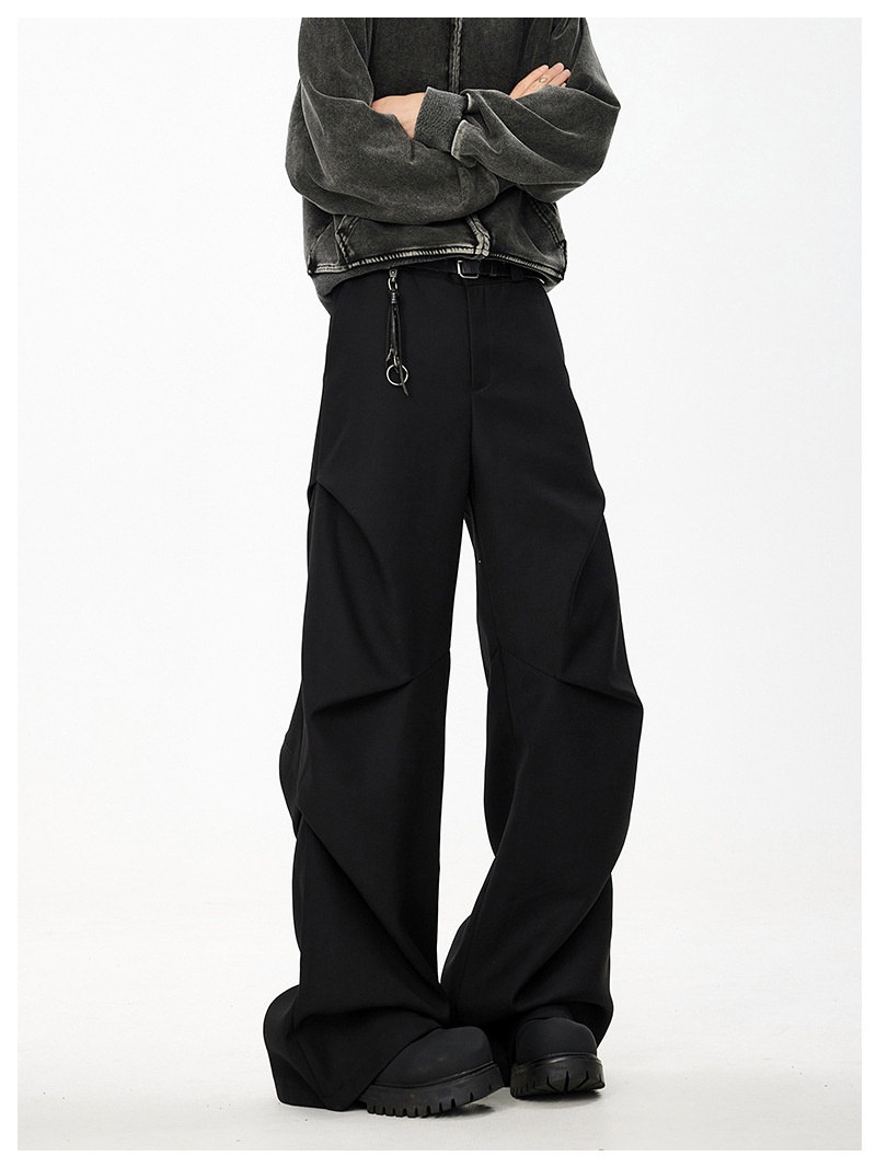 boy American Style Niche Pleated Flared Trousers Spring And Autumn Loose Versatile Draped Trendy Brand High-end Casual Pants_voghion.com