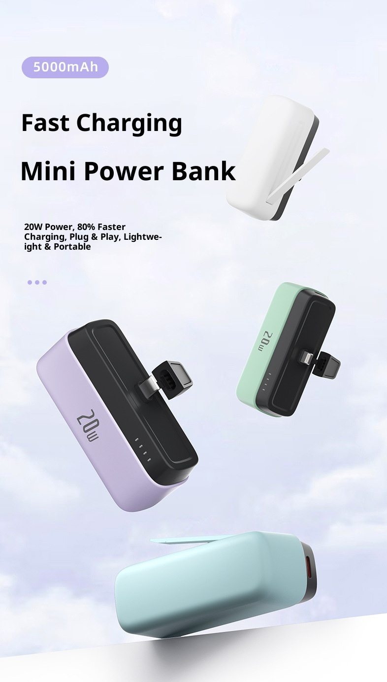 techglobe PD20W Pocket Fast Charging Compact Portable 5000mAh Capsule Emergency Mini Power Bank_voghion.com