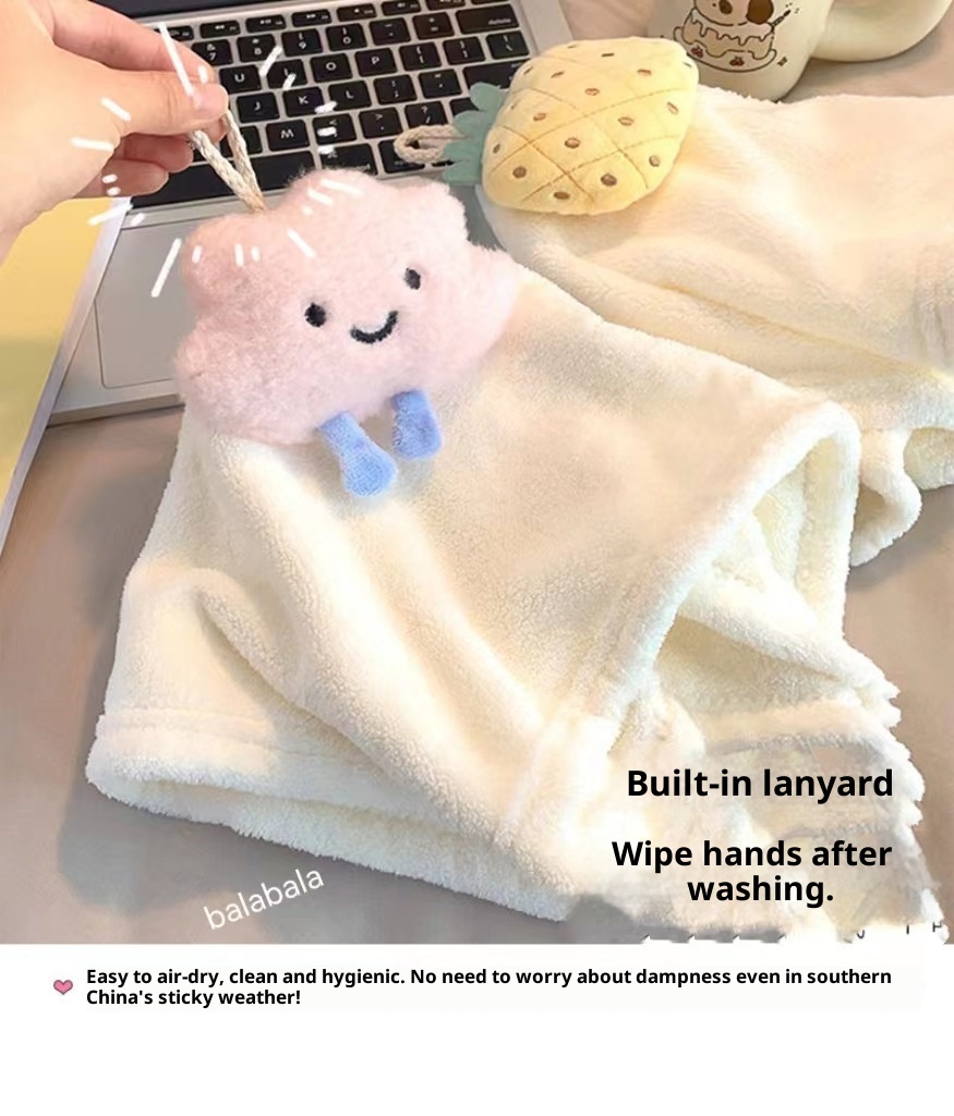 Lillian Absorbent Quick-Dry Household Kitchen Cloth Bear Pineapple Square Baby Hand Towel Cloud Hanging Coral Fleece_voghion.com