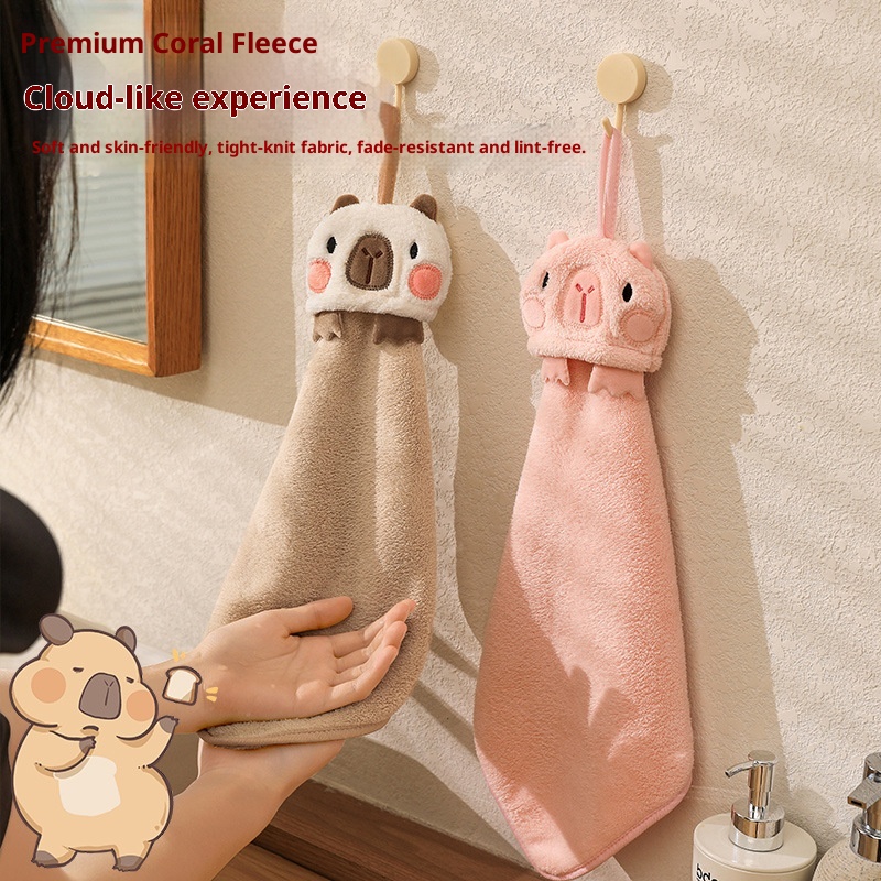 Lillian Capybara Hand Hanging Cartoon Cute Thickened Kitchen Bathroom Household Absorbent Quick-Dry Children's Washcloth Towel_voghion.com