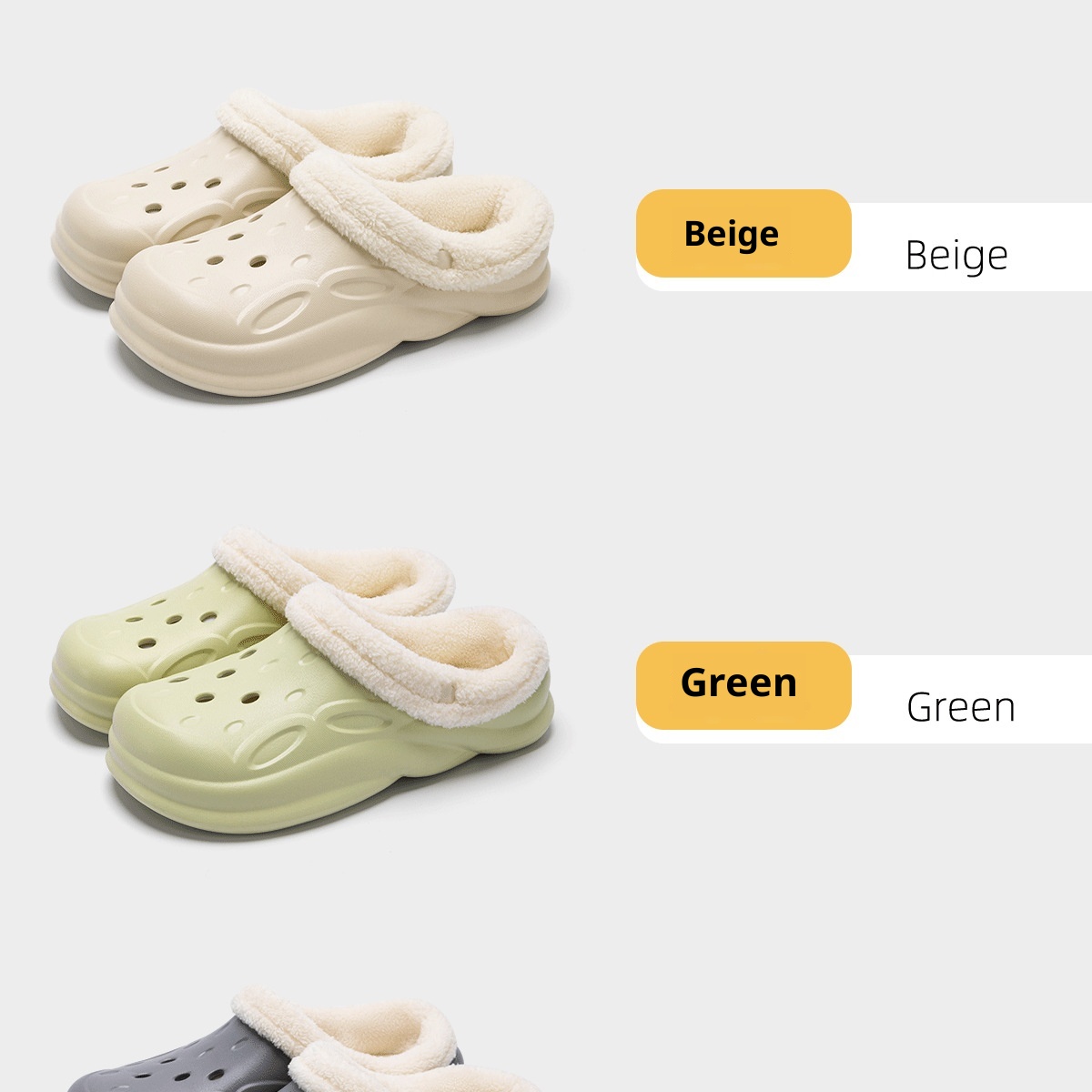 Zees Herren-Clogs mit Fleece-Futter für Paare, 2025 Neu Winter Indoo Rutschfeste, warme Baumwoll-Slipper mit dicker Sohle für Damen und Outdoor_voghion.com