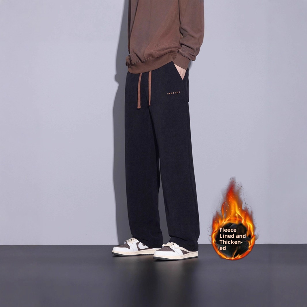boy Men's Autumn Winter Thickened Fleece Casual 25 New Trendy Corduroy Loose Simple Versatile Straight-Leg Pants_voghion.com