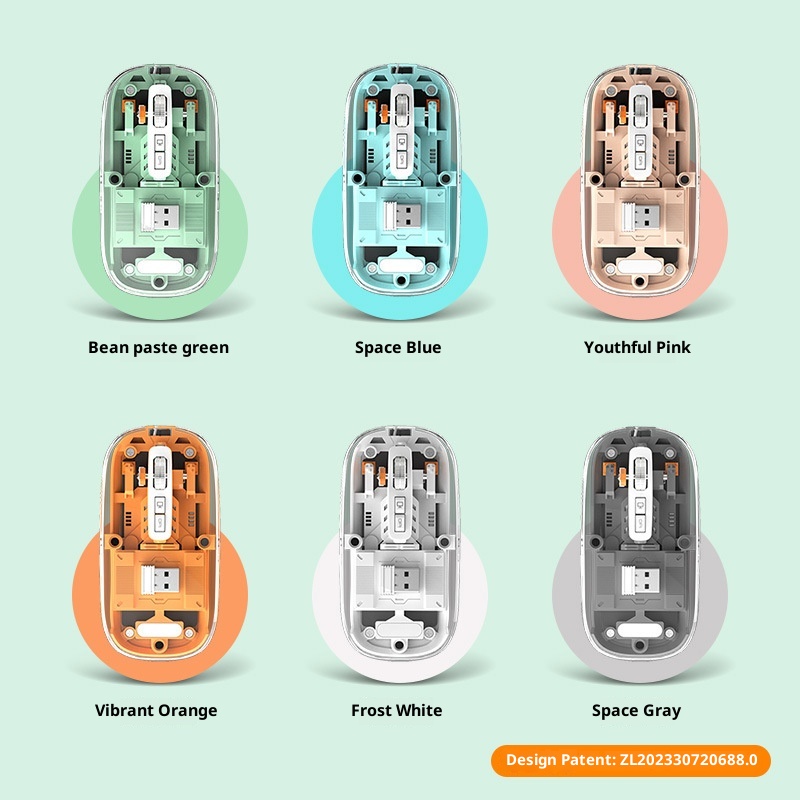 Mouse ottico da gioco silenzioso per computer, modello ricaricabile, trasparente, wireless, Bluetooth, a tre modalità, personalizzato da Techglobe_voghion.com