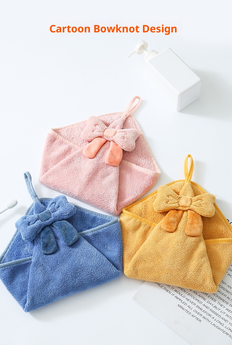 Lillian Asılı Fiyonklu Sevimli Karikatür Mercan Polar Kumaş Mutfak Banyo Emici El Havlusu_voghion.com