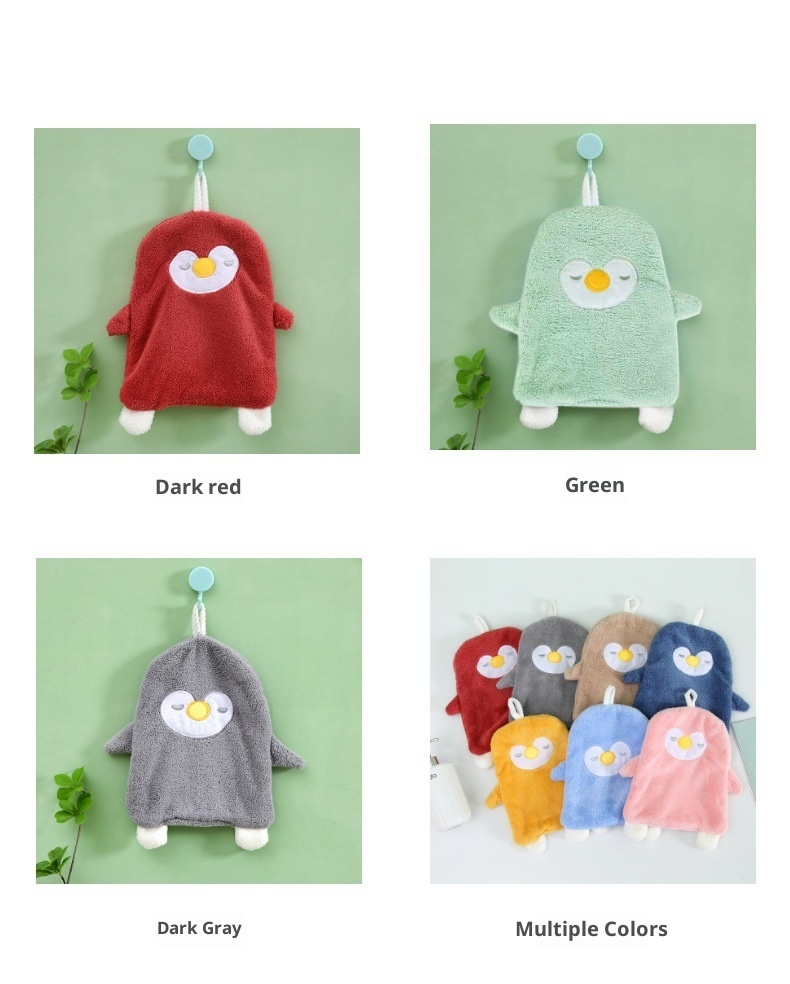 Lillian Cross-Border Source Cute Cartoon Coral Fleece Hand Bathroom Cloth Penguin Hanging Children's Face Towel_voghion.com