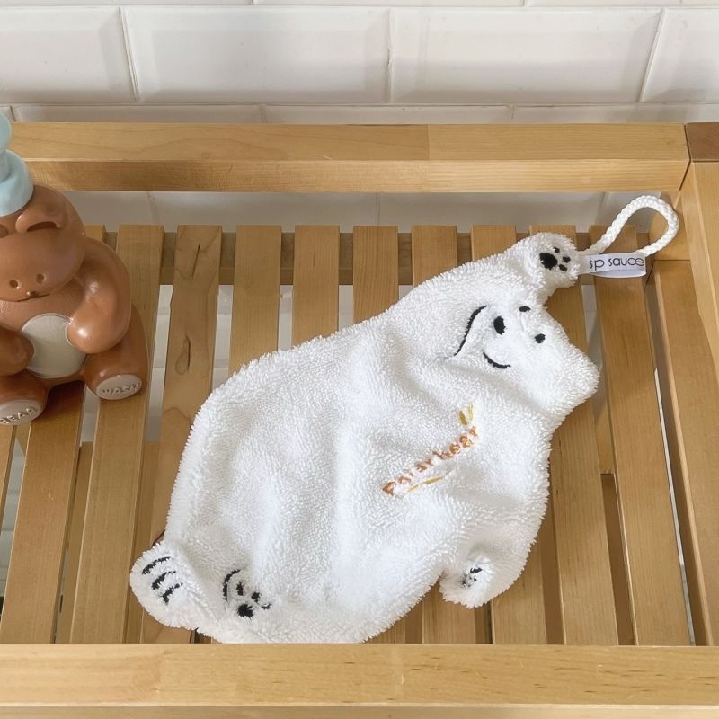 Lillian Polar Bear Hanging Hand Washing Baby Cute Coral Towel Kitchen Super Absorbent Thickened Cloth_voghion.com