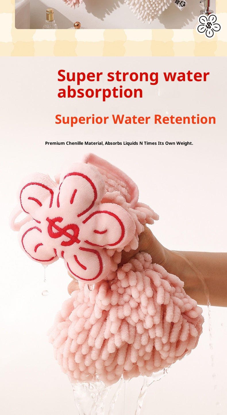 Lillian Rich Flower Series Cute Hanging Chenille Hand Absorbent Towel Kitchen Bathroom Dual-use Handkerchief Cross-border_voghion.com