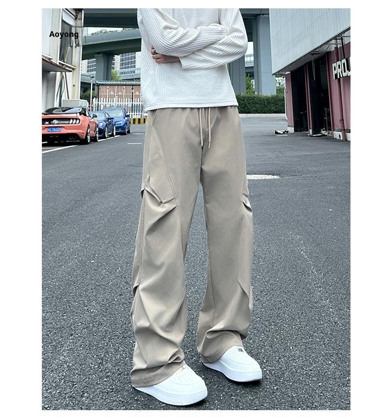 Pantaloni cargo da uomo in stile americano, autunno inverno, lavati, casual, dritti, alla moda, da paracadutista all'aperto, 2025_voghion.com
