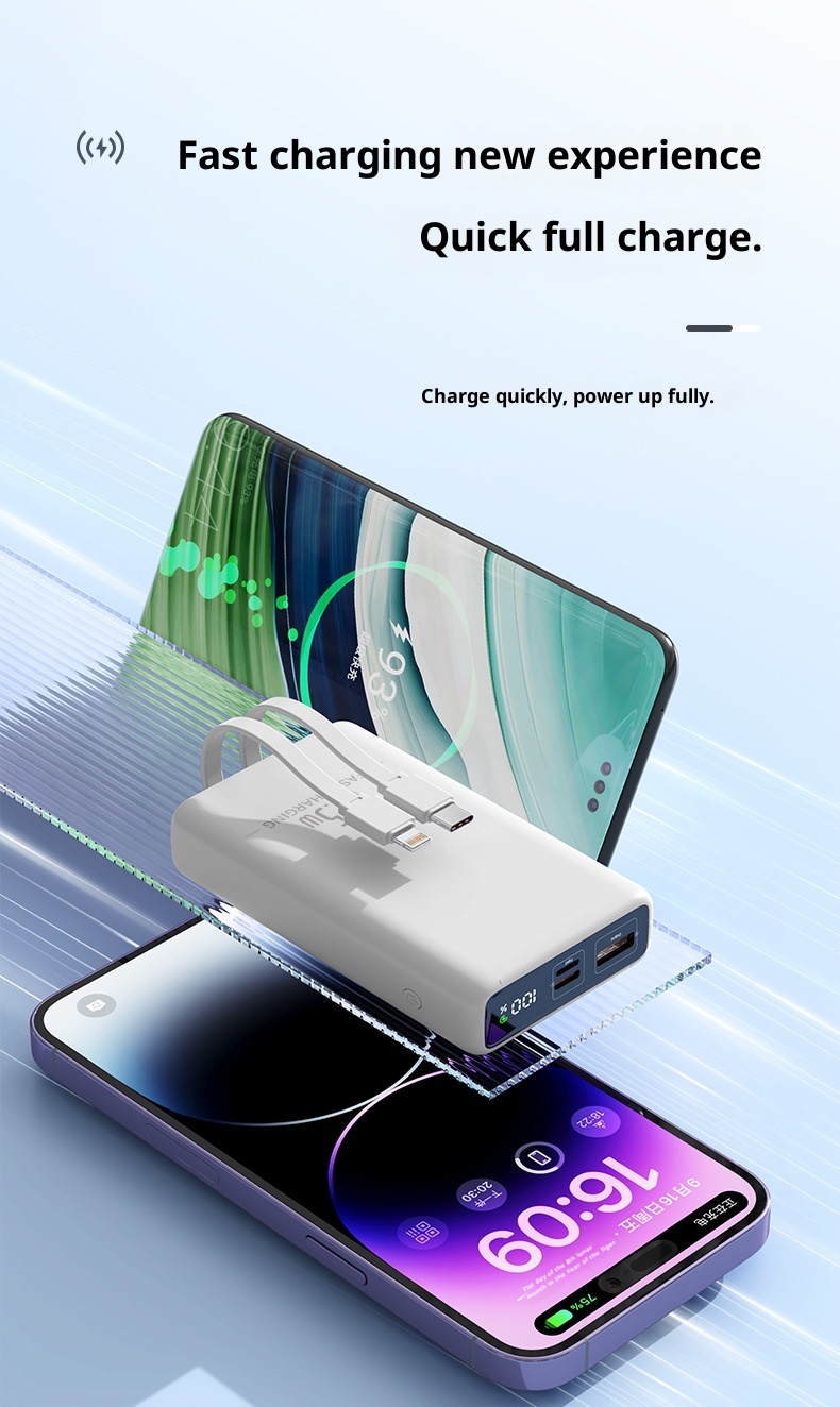 techglobe Cross-Border Exclusive 20000mAh Dual-Direction 22.5W Fast Charging Capacity Power Bank Portable With Dual Cables Lithium_voghion.com