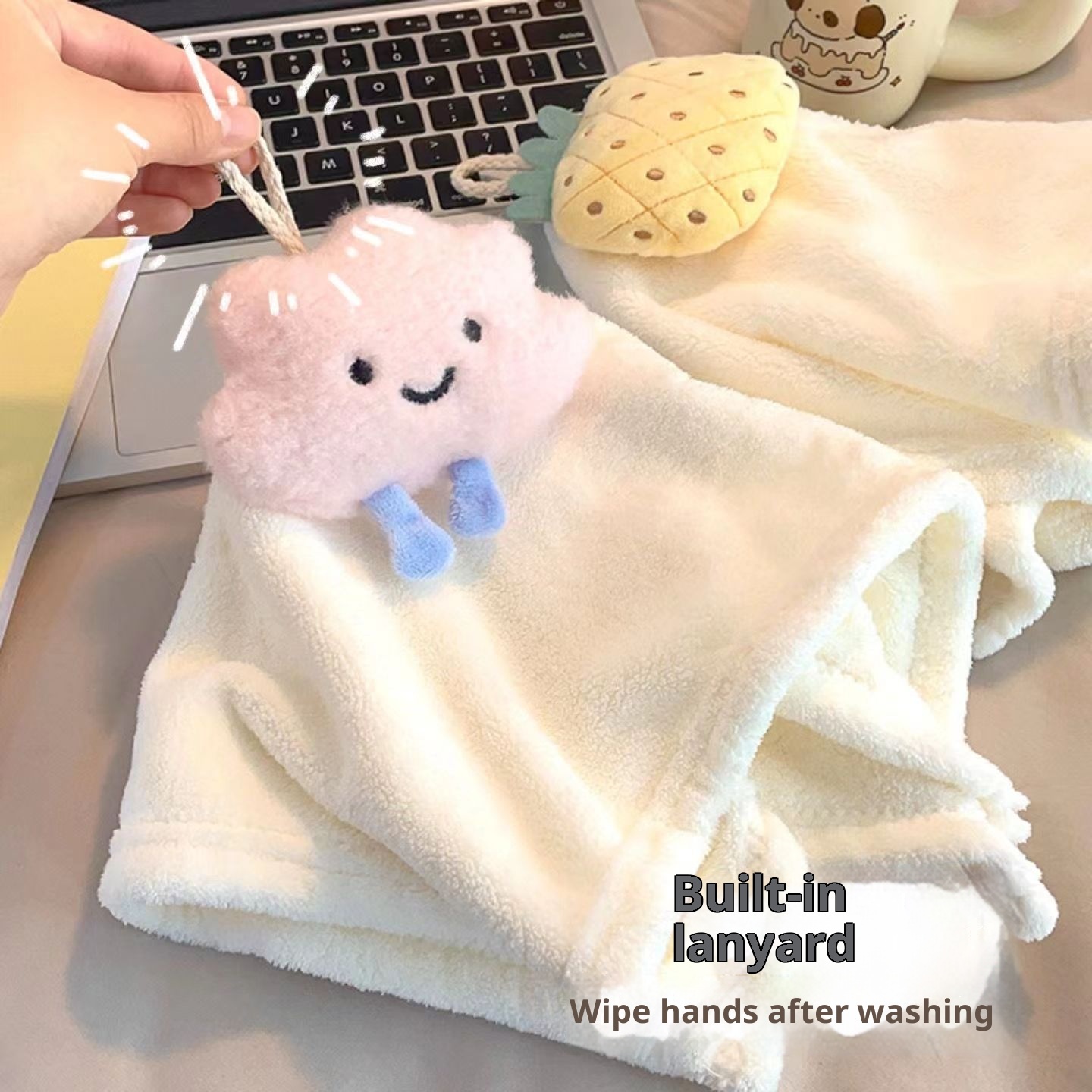 Toalla infantil Lillian con diseño de nube adorable, ideal para colgar en el baño, la cocina o el inodoro. Toalla de mano gruesa para niños._voghion.com