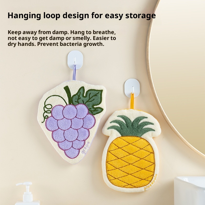 Lillian Cute Fruit Hand Hanging Thickened Absorbent Quick-Dry Bathroom Kitchen Towel Handkerchief Cartoon Children_voghion.com