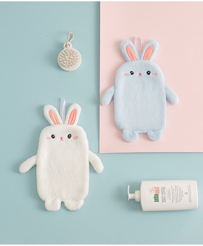 Lillian Cute Rabbit Coral Fleece Cartoon Hanging Household Kitchen Thickened Absorbent Hand Wiping Towel Manufacturer Direct_voghion.com
