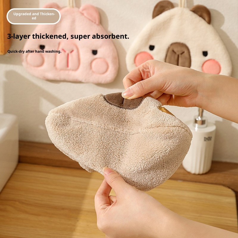 Lillian Capybara Coral Fleece Absorbent Quick-Dry Cartoon Children's Hanging Bathroom Hand Cloth Handkerchief Towel Cute_voghion.com