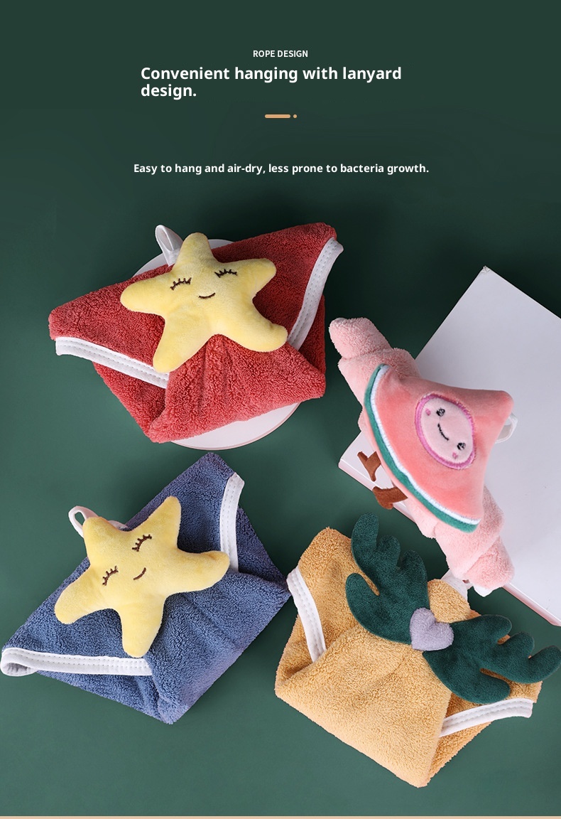 Lillian Rainy A-Class Coral Fleece Hand Face Cute Small Children's Square Towel Bathroom Kitchen Hanging Type_voghion.com