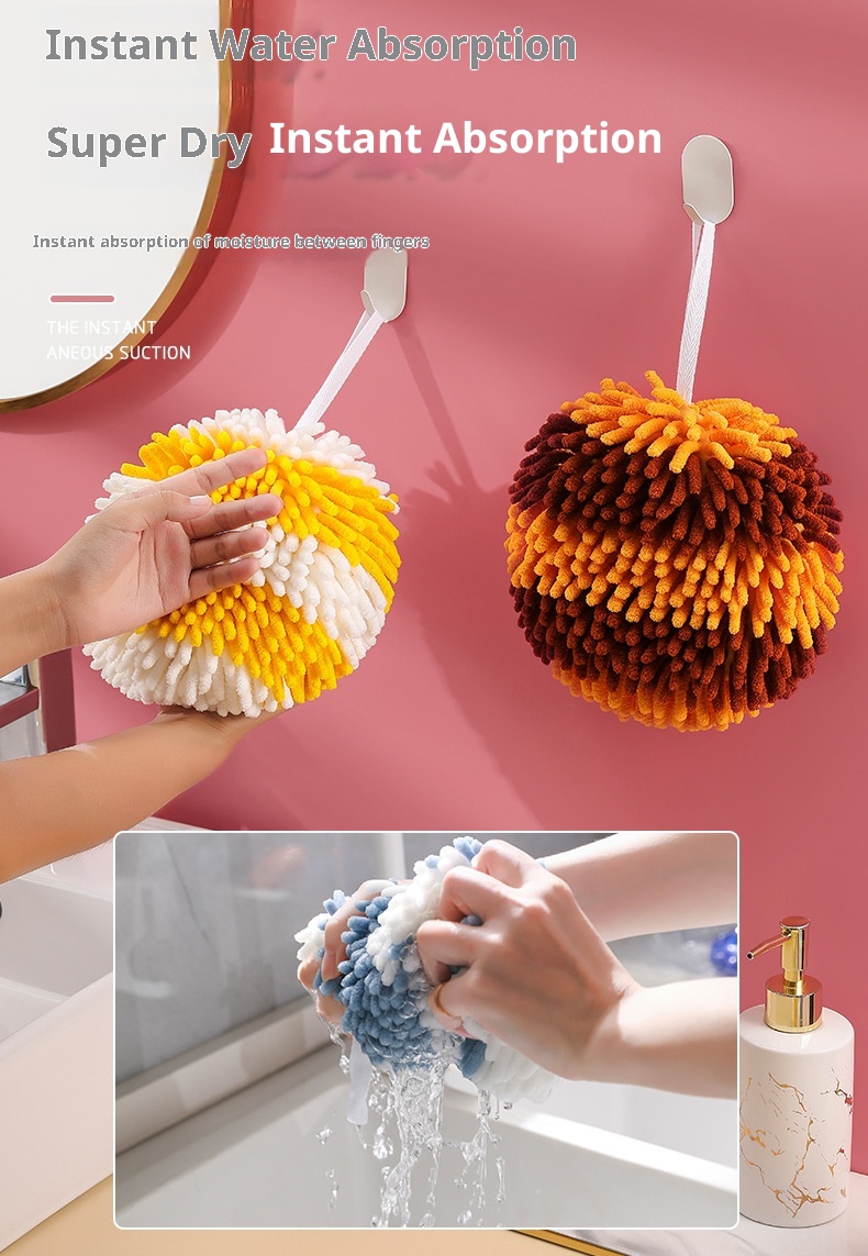Lillian Rainbow Chenille Ball Hanging Home Kitchen Bathroom Creative Absorbent Cute Soft Hand Towel_voghion.com
